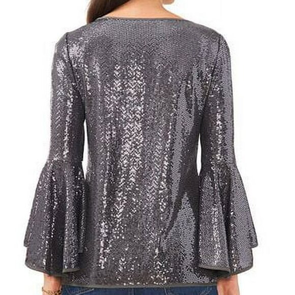 Women's Metallic Knit Flutter Sleeve Top - Picture 2 of 4